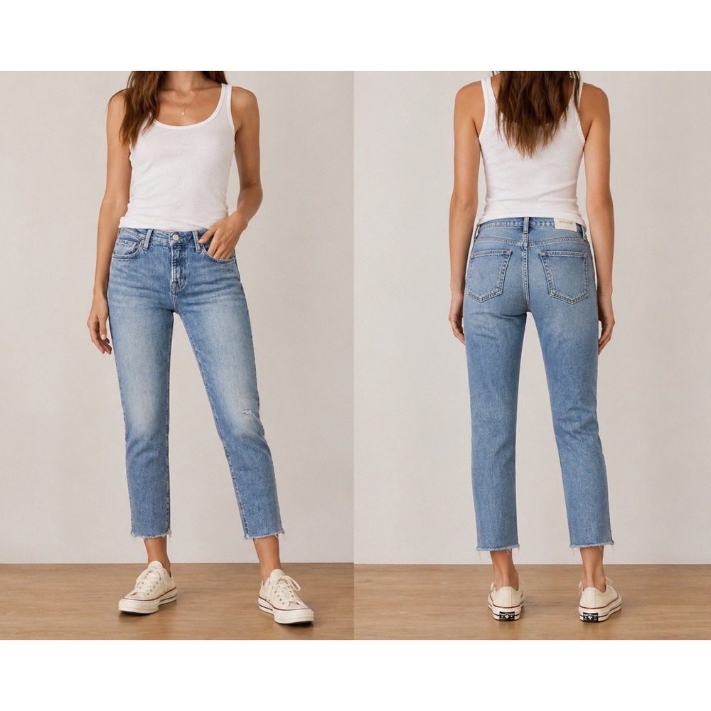 FRAME Le Garcon Women's 28 Blue Crop Skinny Jeans Raw Hem Stretch Denim Designer